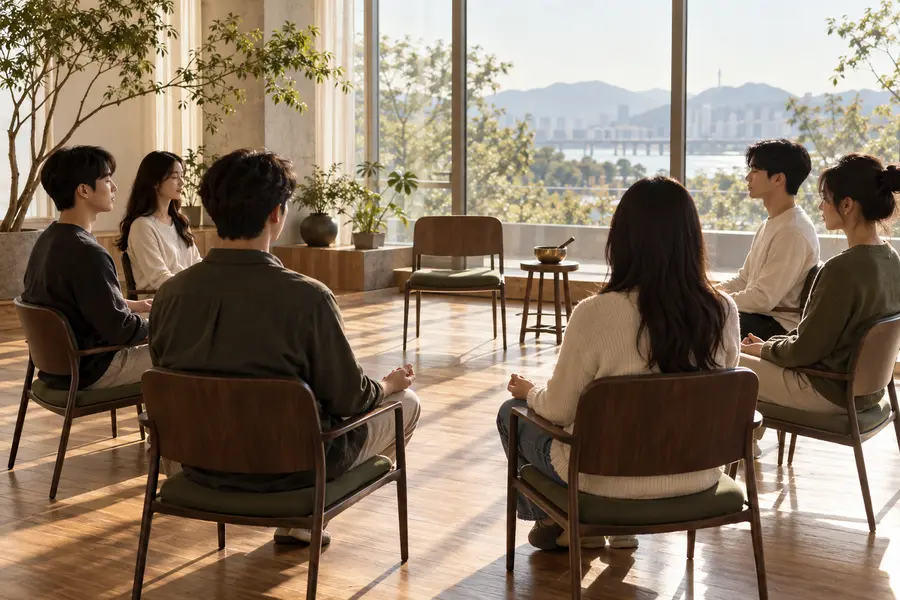 MBCT-G는 8주 동안 집단으로 진행하는 프로그램이다. 대학생들이 함께 마음챙김 명상을 하는 모습 (이미지=AI 생성)