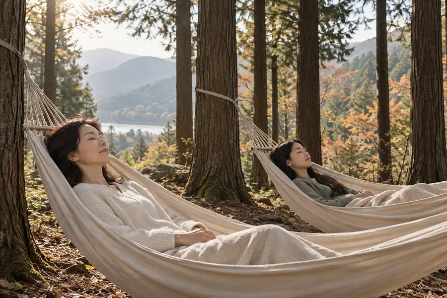 숲속 해먹에 누워 쉬는 모습 (이미지=AI 생성)
